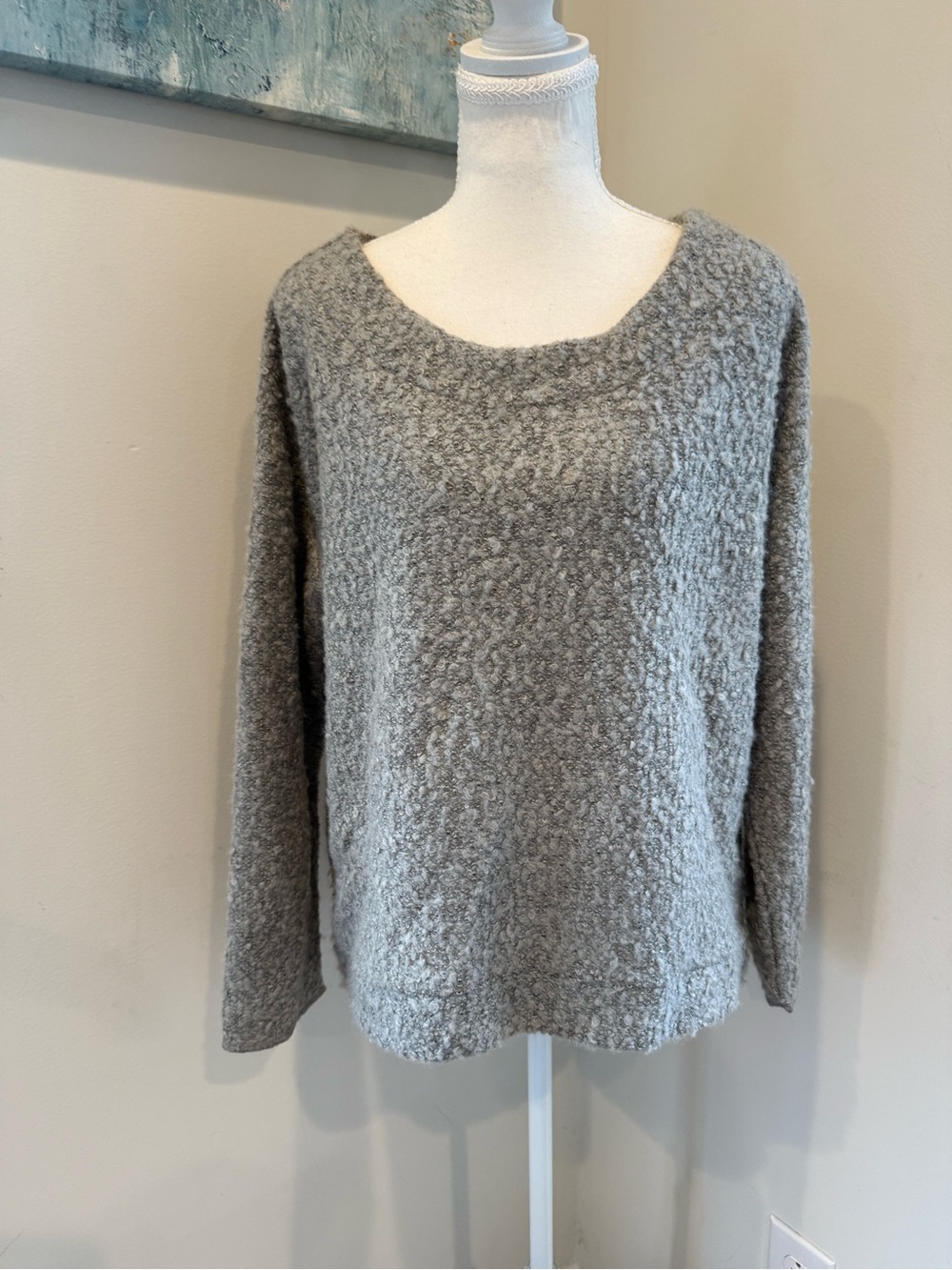 Anthropologie Philosophy Gray Boucle Knit Sweater Size Large Clasp Back Y2K